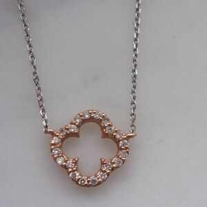 14K Diamond 14K Rose Gold W/ White Gold Chain Two Tone Clover Necklace